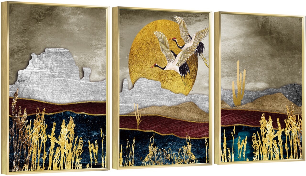 3 Set Framed Canvas Wall Art Oil Paintings - Mountain Floater Frame